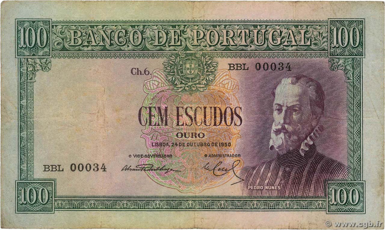 100 Escudos PORTUGAL  1950 P.159 B+