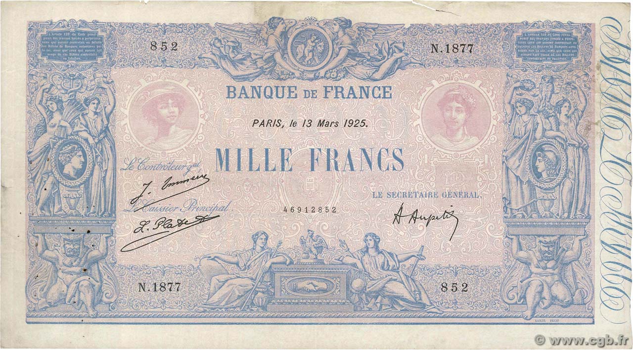 1000 Francs BLEU ET ROSE FRANCE  1925 F.36.41 TB+