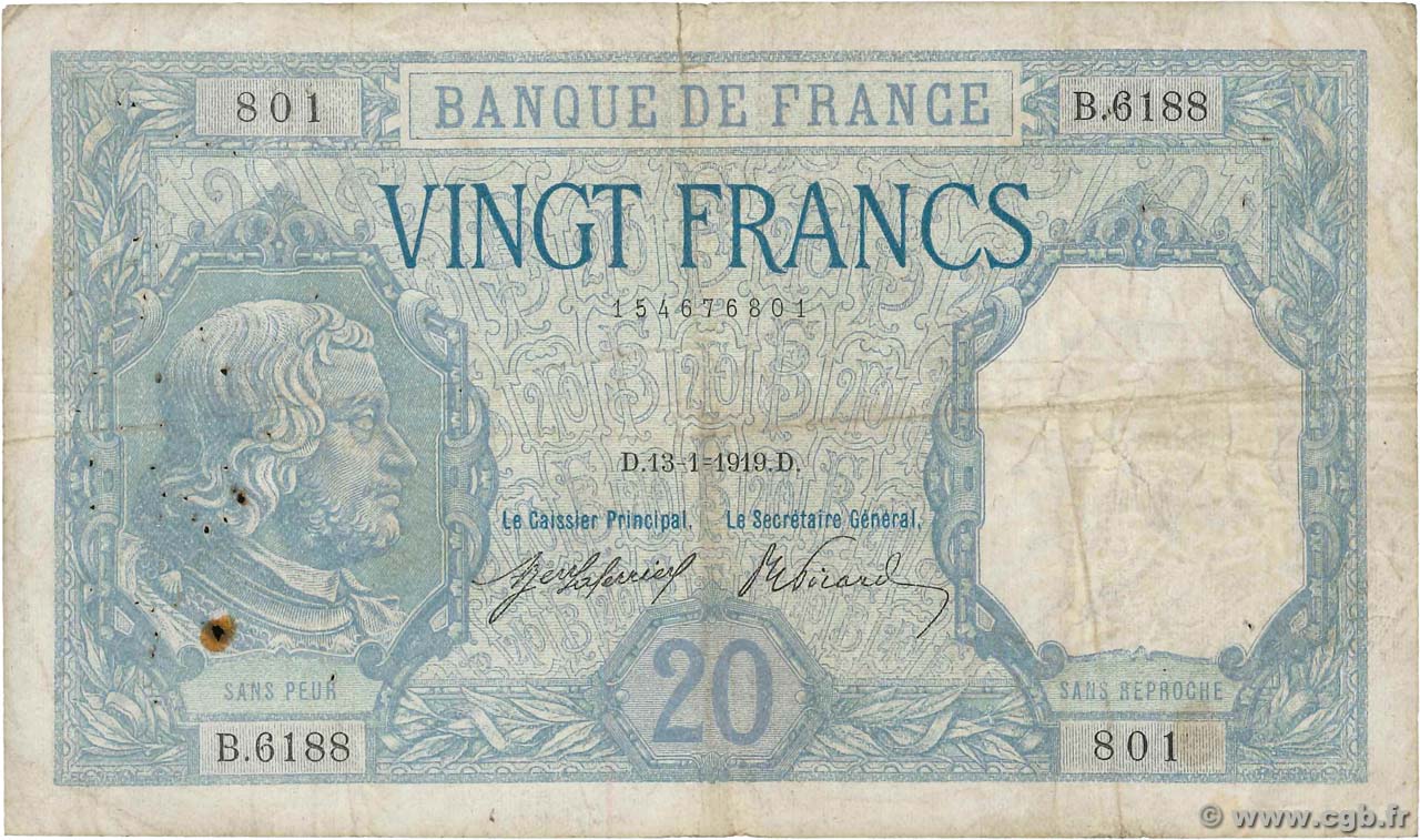 20 Francs BAYARD FRANCE  1919 F.11.04 pr.TB
