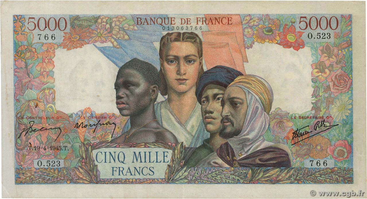 5000 Francs EMPIRE FRANÇAIS FRANCIA  1945 F.47.22 MBC