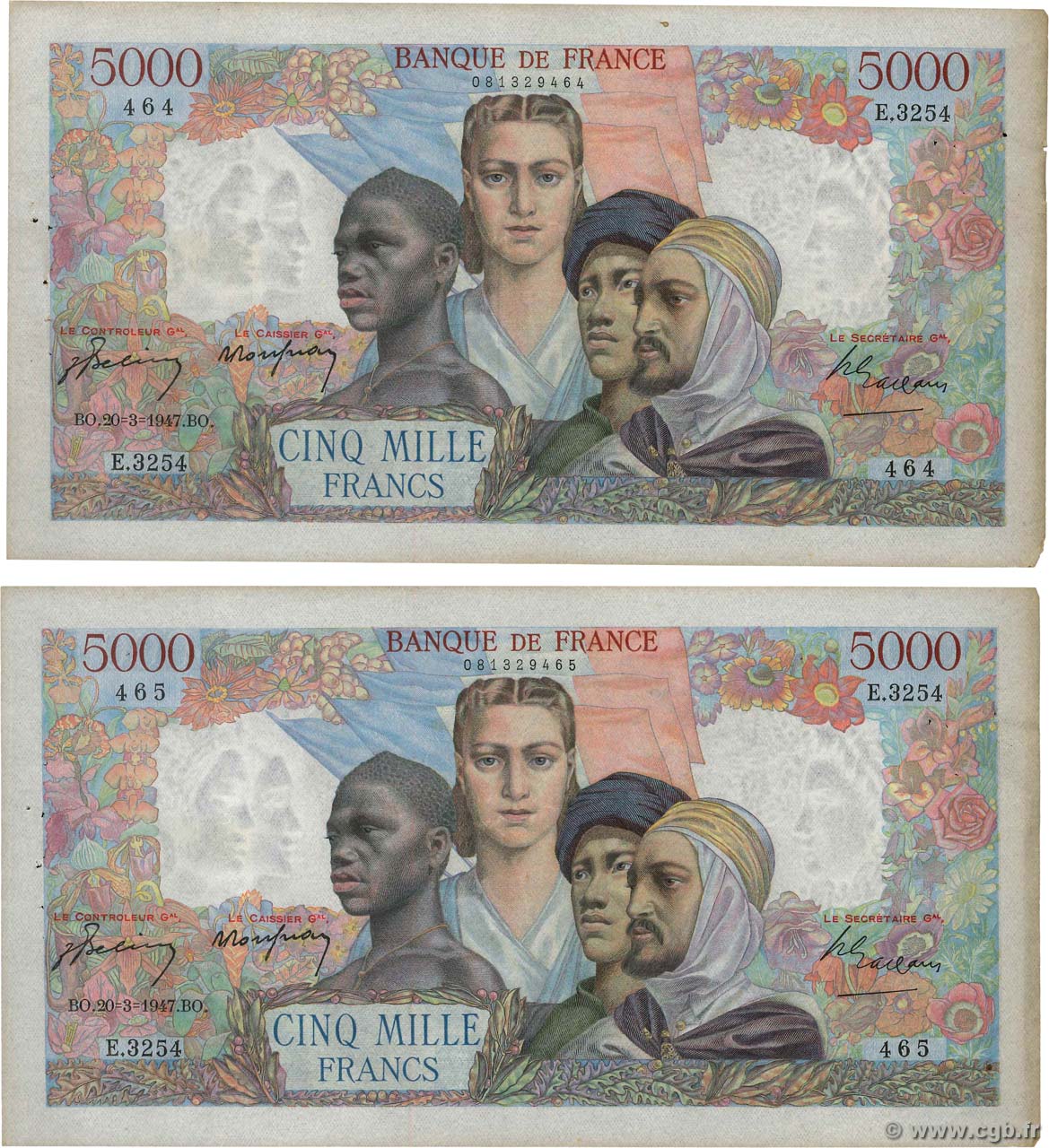 5000 Francs EMPIRE FRANÇAIS Consécutifs FRANCE  1947 F.47.59 pr.TTB