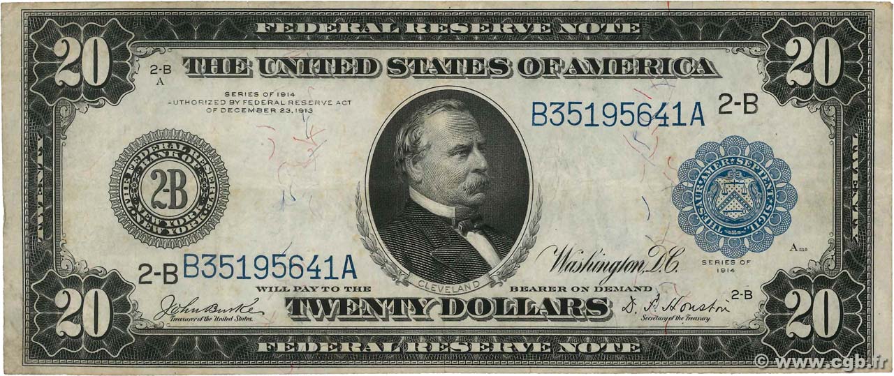 20 Dollars UNITED STATES OF AMERICA New York 1914 P.361b F+