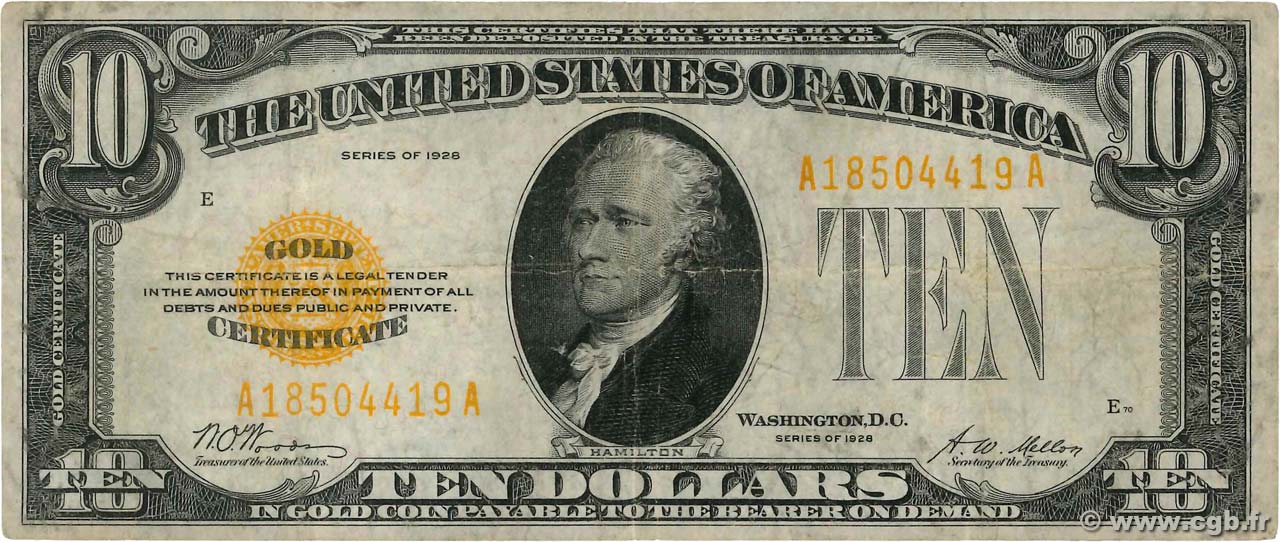 10 Dollars ÉTATS-UNIS D AMÉRIQUE  1928 P.400 TB