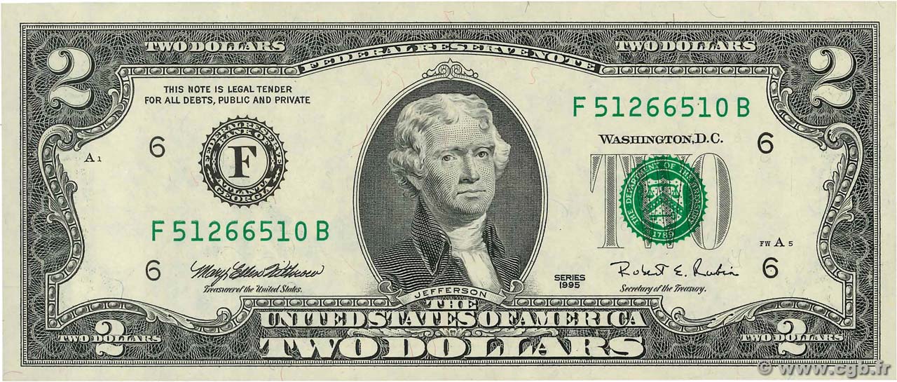 2 Dollars UNITED STATES OF AMERICA Atlanta 1995 P.497 UNC