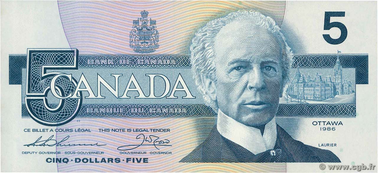 5 Dollars CANADá
  1986 P.095b FDC