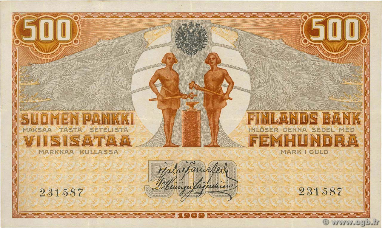 500 Markkaa FINLANDE  1909 P.023 TTB+