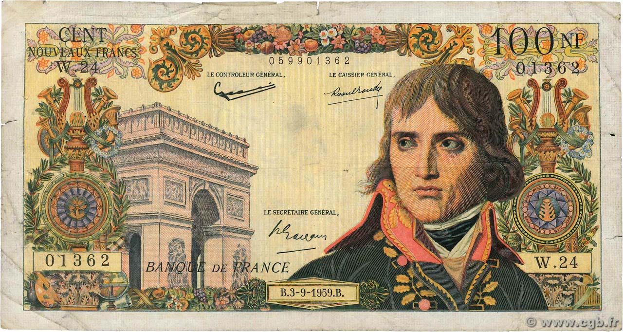 100 Nouveaux Francs BONAPARTE FRANCE  1959 F.59.03 VG