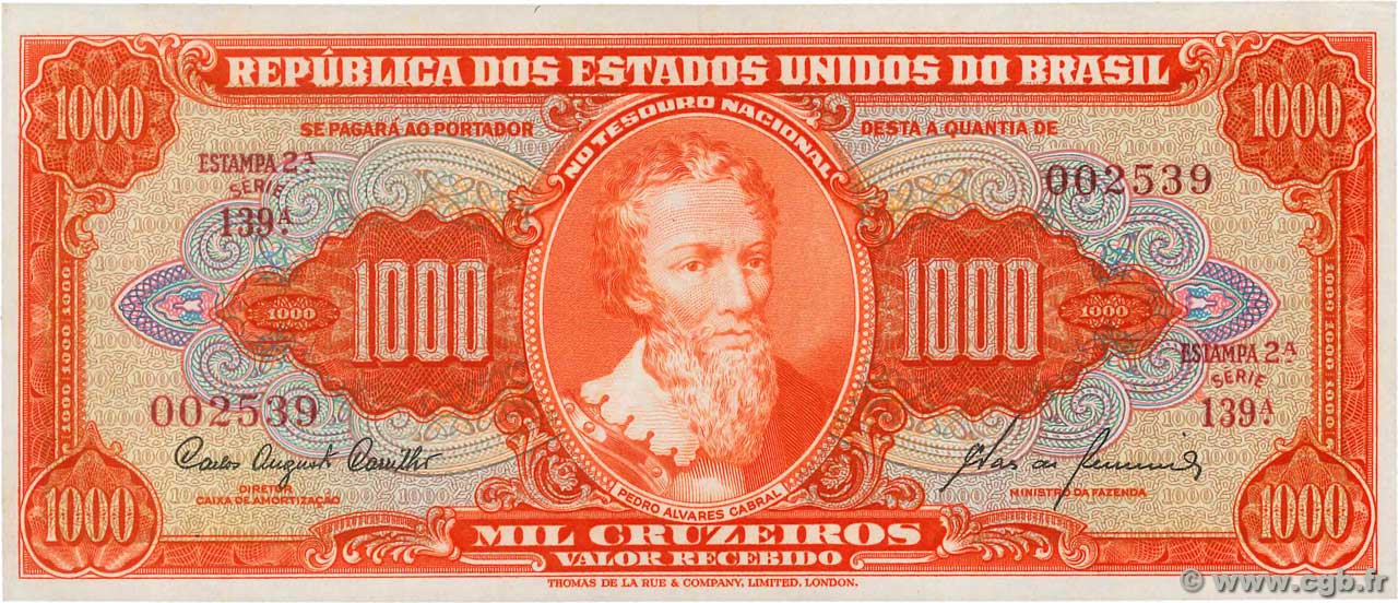 1000 Cruzeiros BRAZIL  1960 P.165 UNC