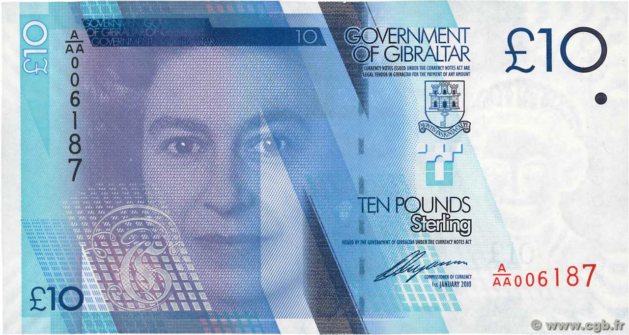 10 Pounds Sterling GIBRALTAR  2010 P.36a UNC