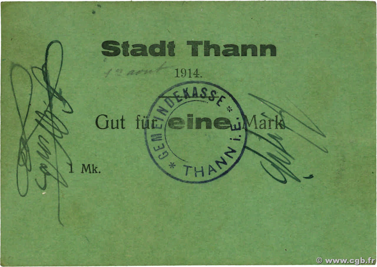 1 Mark ALLEMAGNE Thann 1914 JP.68-373 TTB