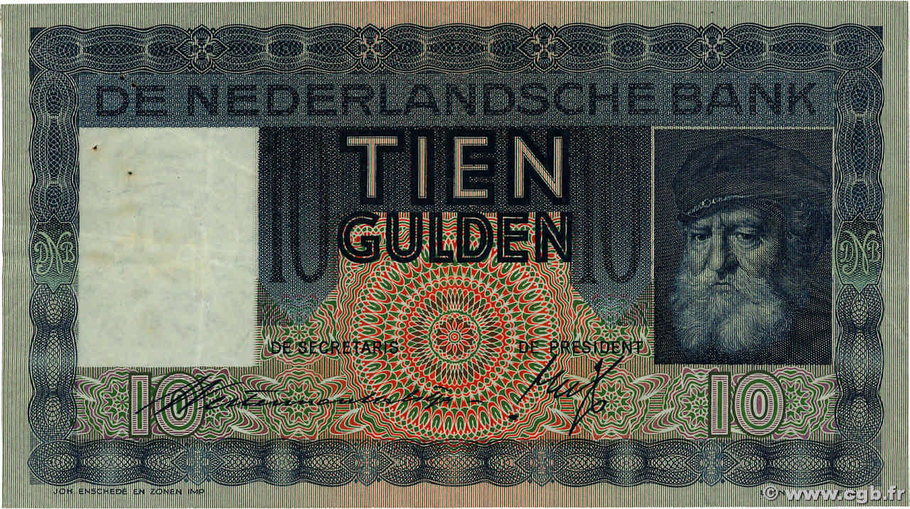 10 Gulden NIEDERLANDE  1936 P.049 fSS