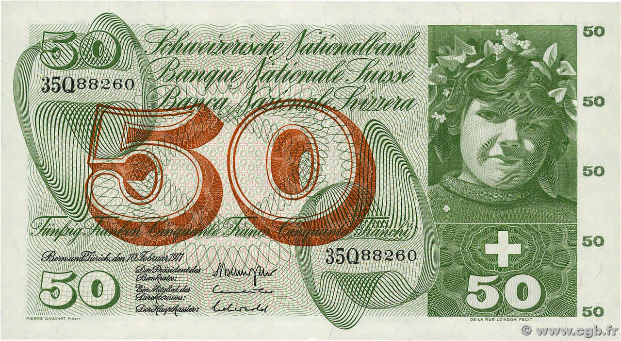 50 Francs SUISSE  1971 P.48k q.FDC