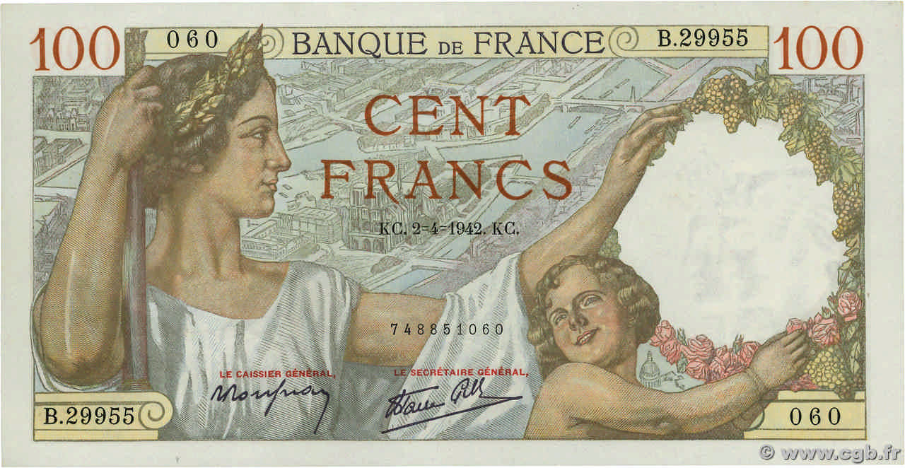 100 Francs SULLY FRANCE  1942 F.26.69 pr.NEUF