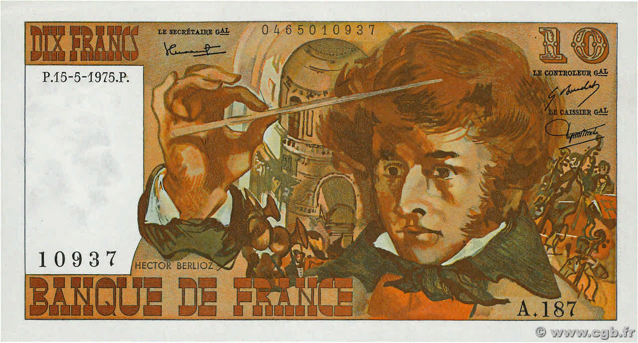 10 Francs BERLIOZ FRANCE  1975 F.63.10 SPL+