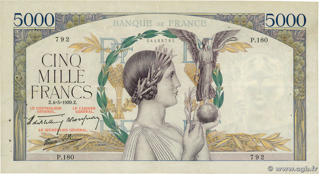 5000 Francs VICTOIRE Impression à plat FRANCE  1939 F.46.05 TB+
