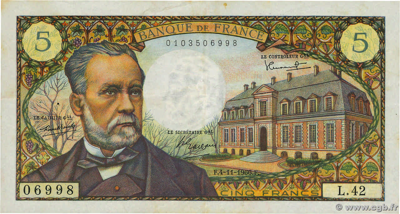 5 Francs PASTEUR FRANCE  1966 F.61.04 TTB