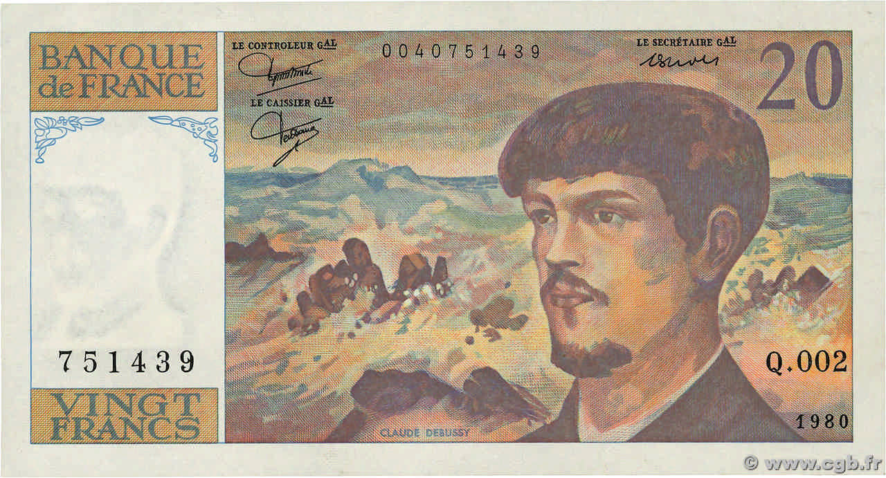 20 Francs DEBUSSY FRANCE  1980 F.66.01 SUP
