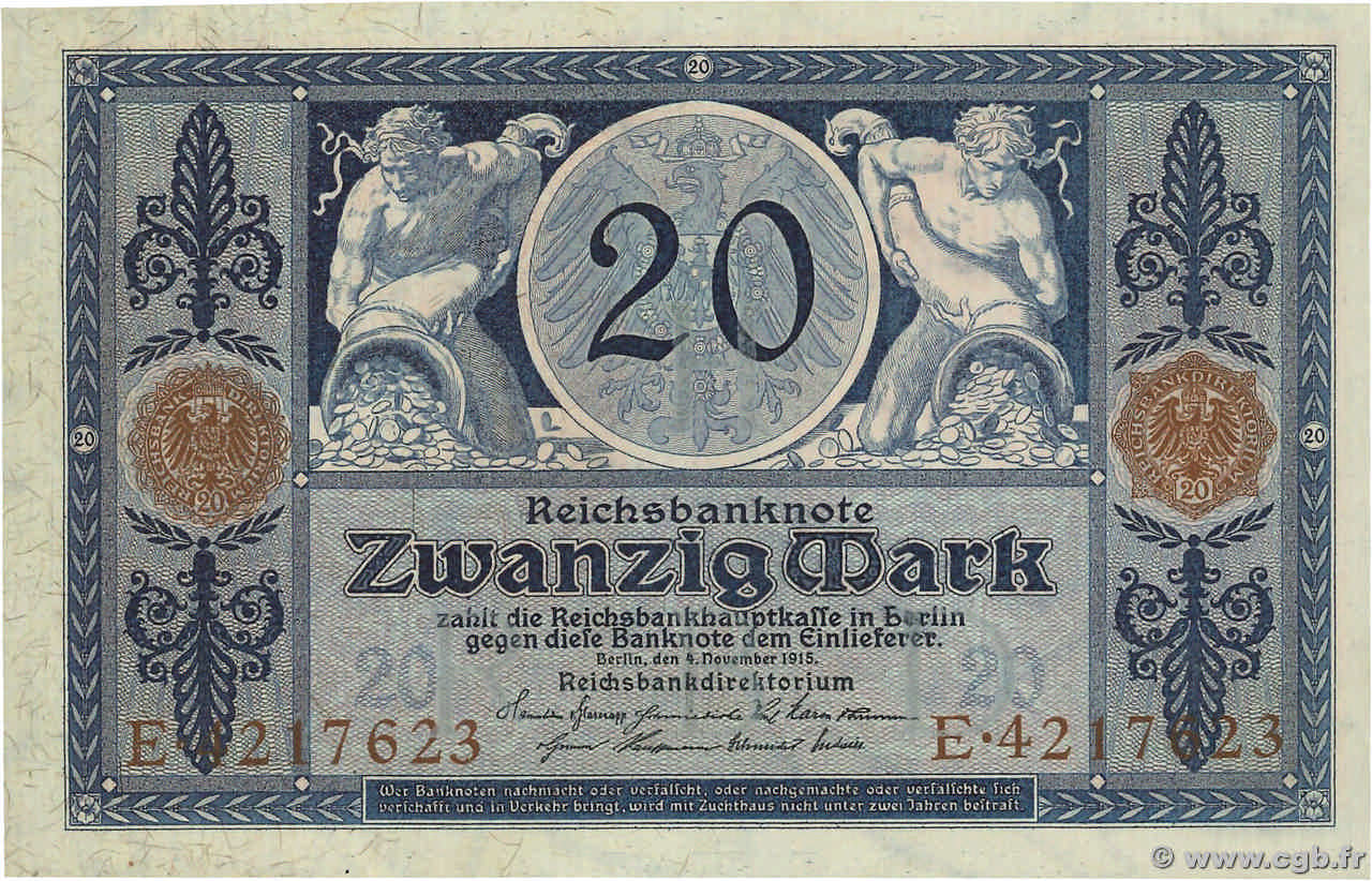 20 Mark ALLEMAGNE  1915 P.063 pr.NEUF