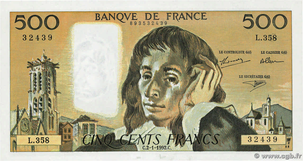 500 Francs PASCAL FRANCE  1992 F.71.49 NEUF