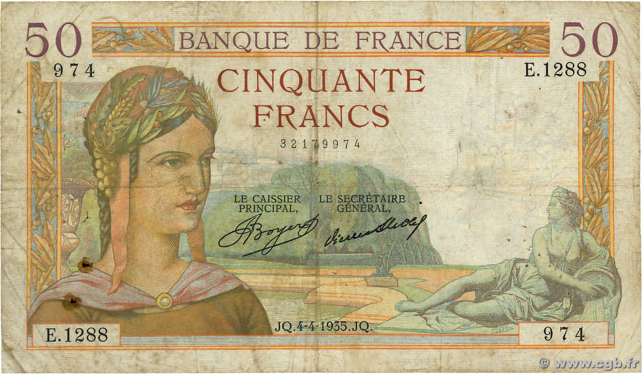 50 Francs CÉRÈS FRANCE  1935 F.17.07 B