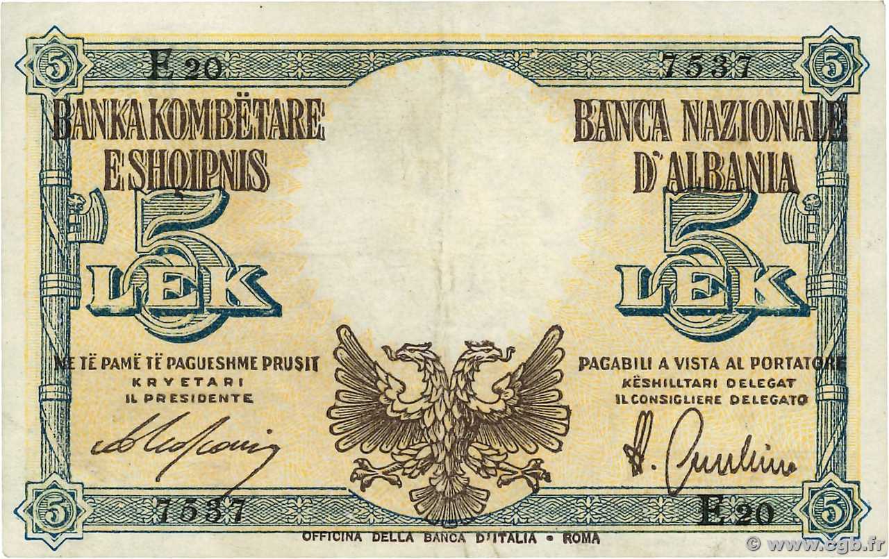 5 Lek ALBANIEN  1940 P.10 SS