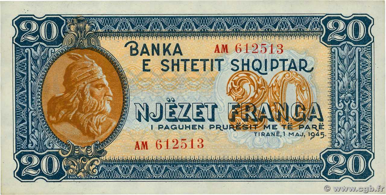 20 Franga ALBANIA  1945 P.16 UNC-