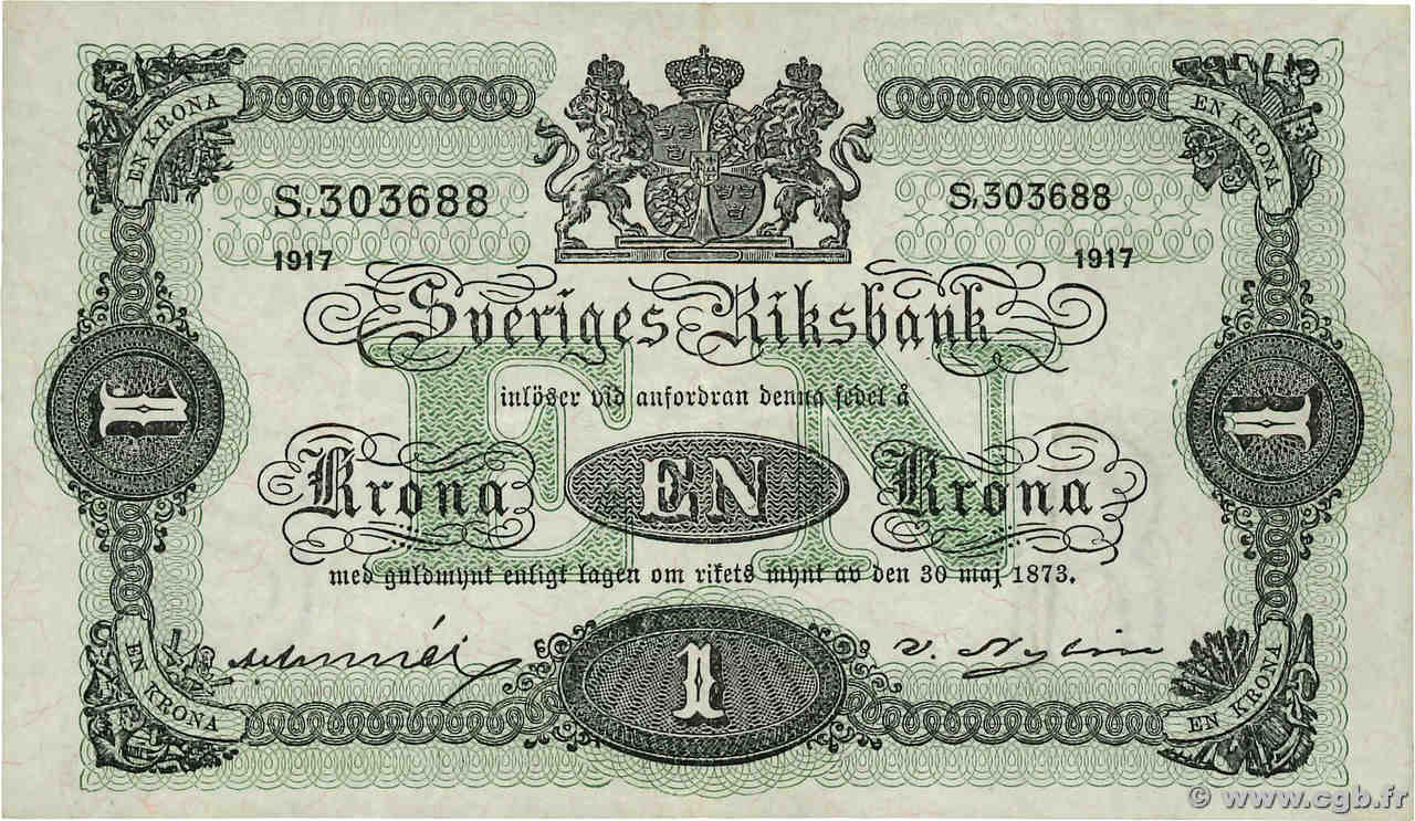 1 Krona SUÈDE  1917 P.32d TTB