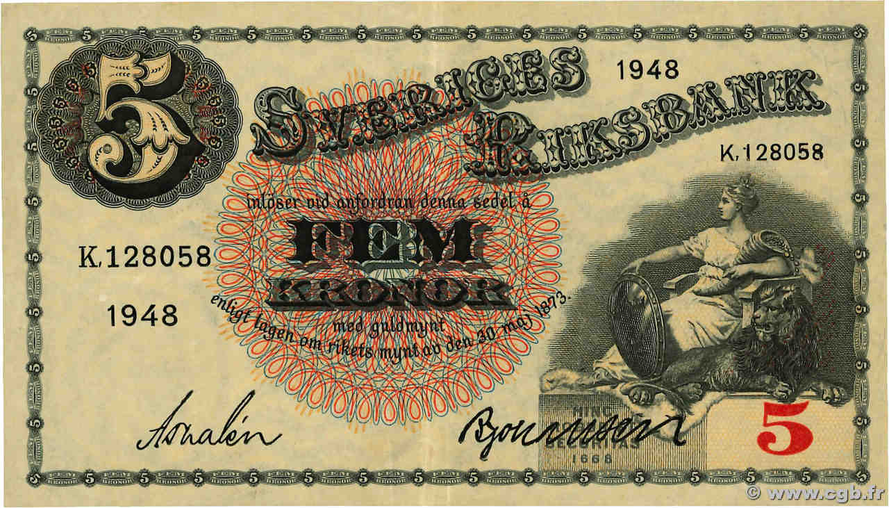 5 Kronor SUÈDE  1948 P.33ae pr.SUP