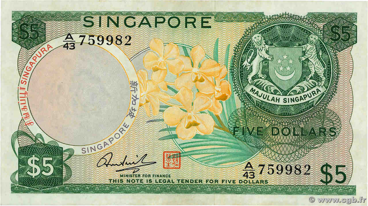 5 Dollars SINGAPUR  1967 P.02d fVZ