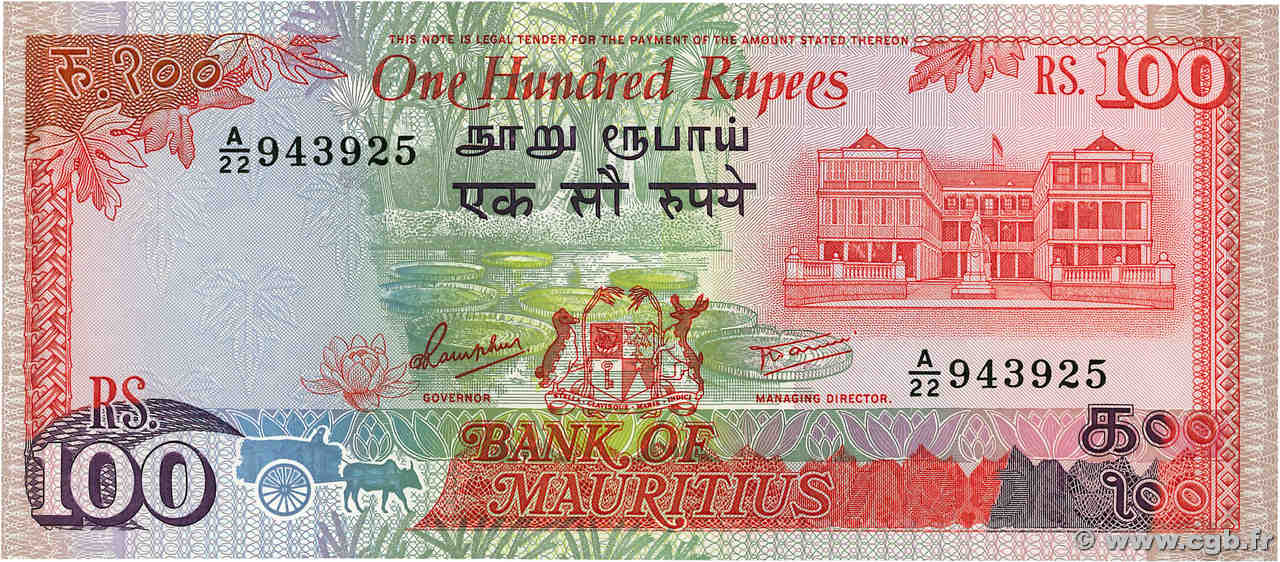 100 Rupees ÎLE MAURICE  1986 P.38 NEUF