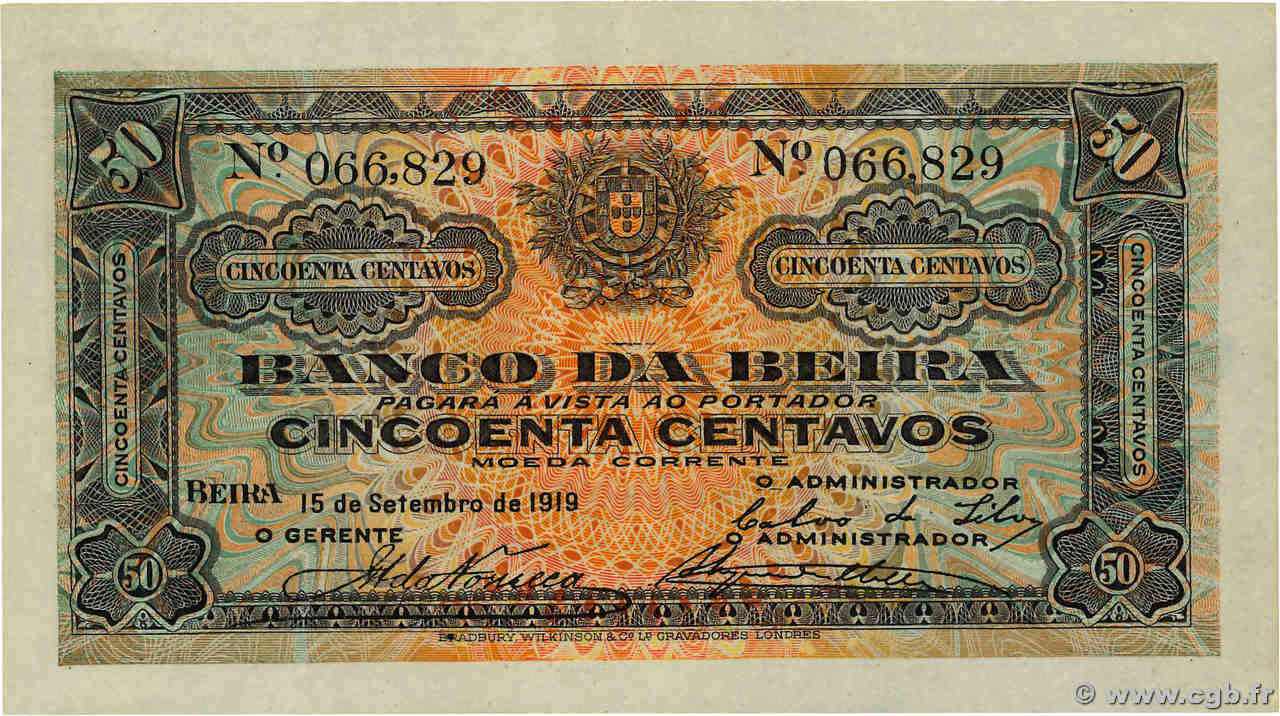 50 Centavos MOZAMBIQUE Beira 1919 P.R03b SUP