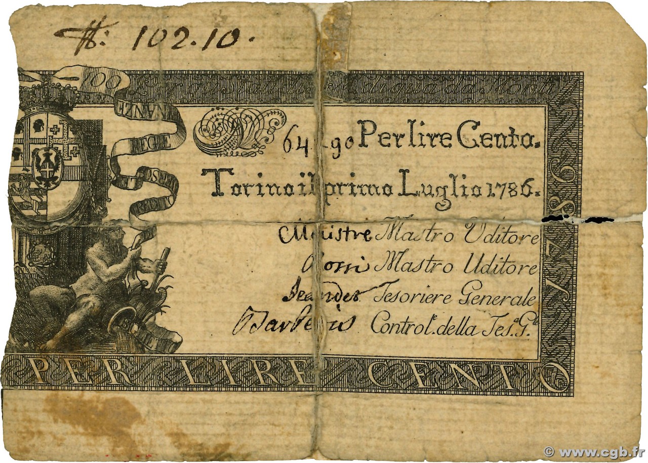 100 Lire ITALIE Turin 1786 PS.122a pr.B