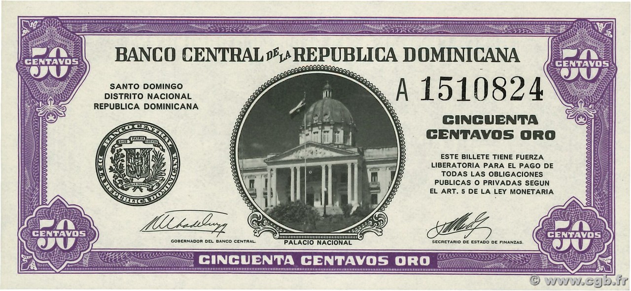 50 Centavos Oro RÉPUBLIQUE DOMINICAINE  1961 P.089a NEUF