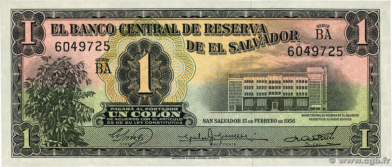 1 Colon SALVADOR  1956 P.090b SPL