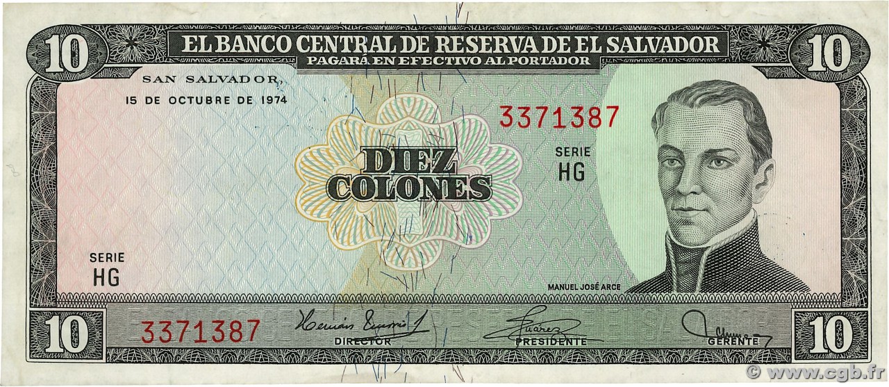 10 Colones SALVADOR  1974 P.118a TTB