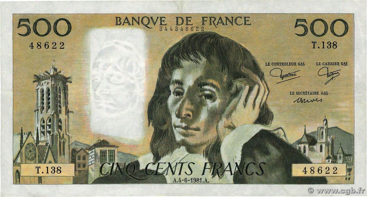 500 Francs PASCAL FRANCE  1981 F.71.24 TB+