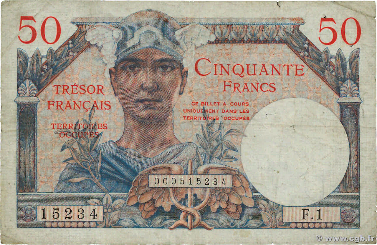 50 Francs TRÉSOR FRANÇAIS FRANCE  1947 VF.31.01 pr.TB
