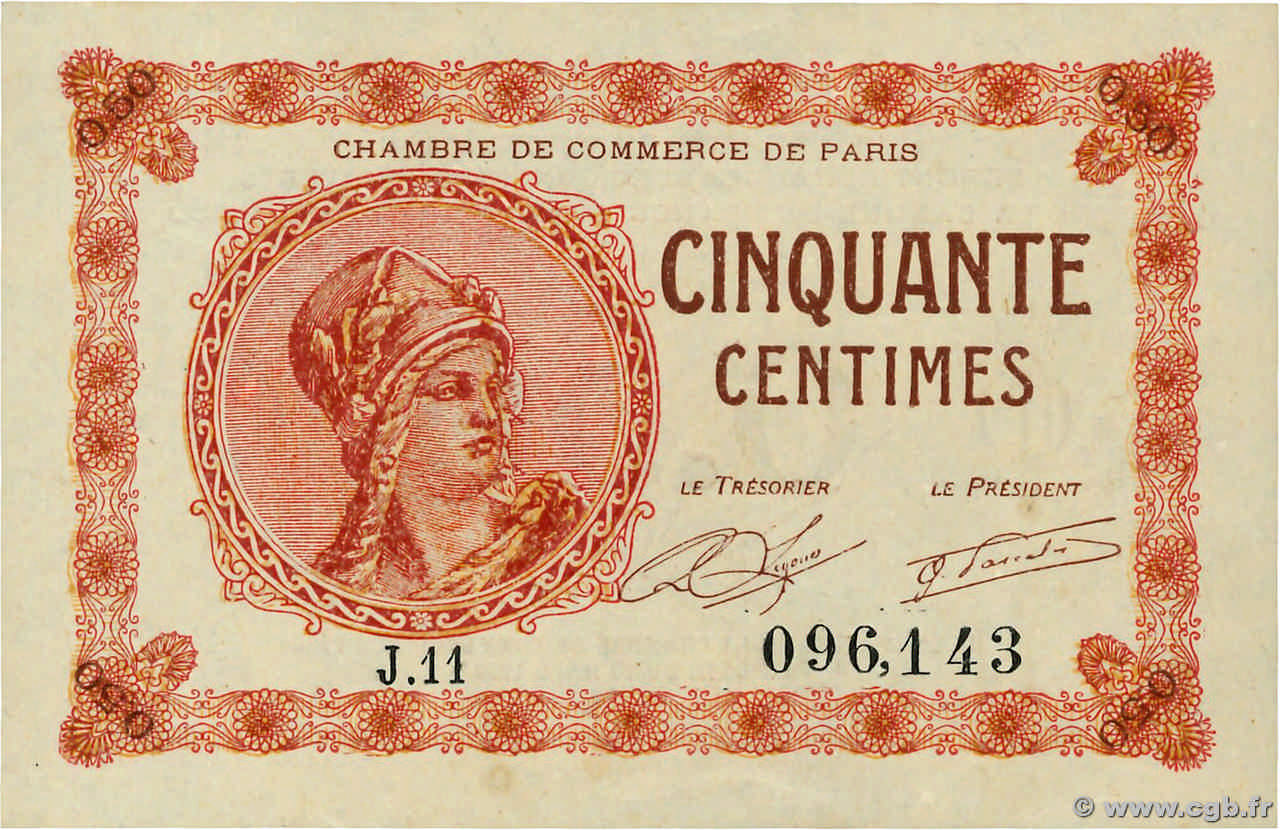 50 Centimes FRANCE régionalisme et divers Paris 1920 JP.097.10 pr.NEUF