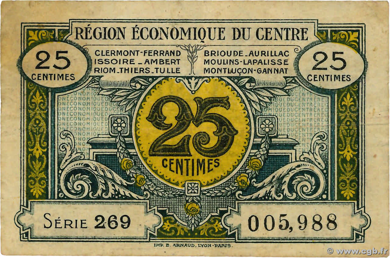 25 Centimes FRANCE régionalisme et divers Région Économique Du Centre 1918 JP.040.01 TB