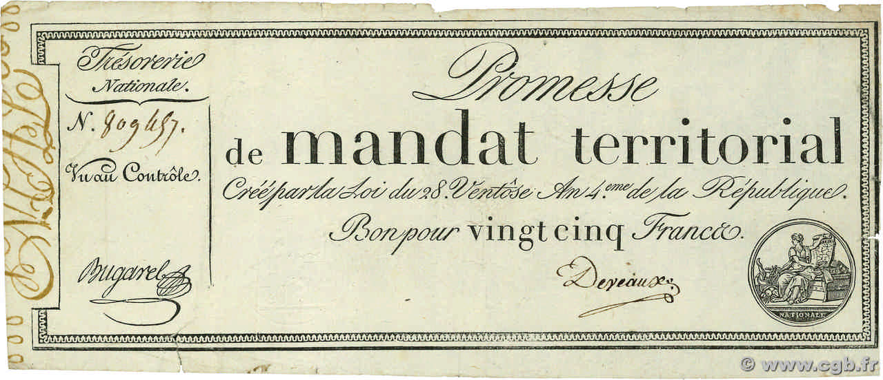 25 Francs sans série FRANCE  1796 Ass.59a TB