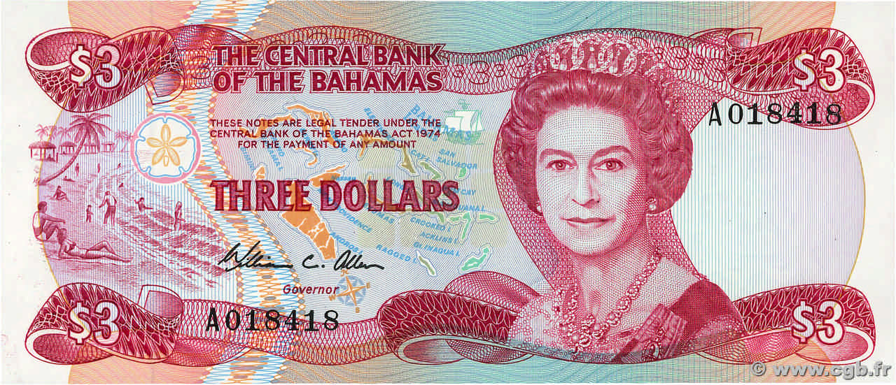 3 Dollars BAHAMAS  1974 P.44a NEUF