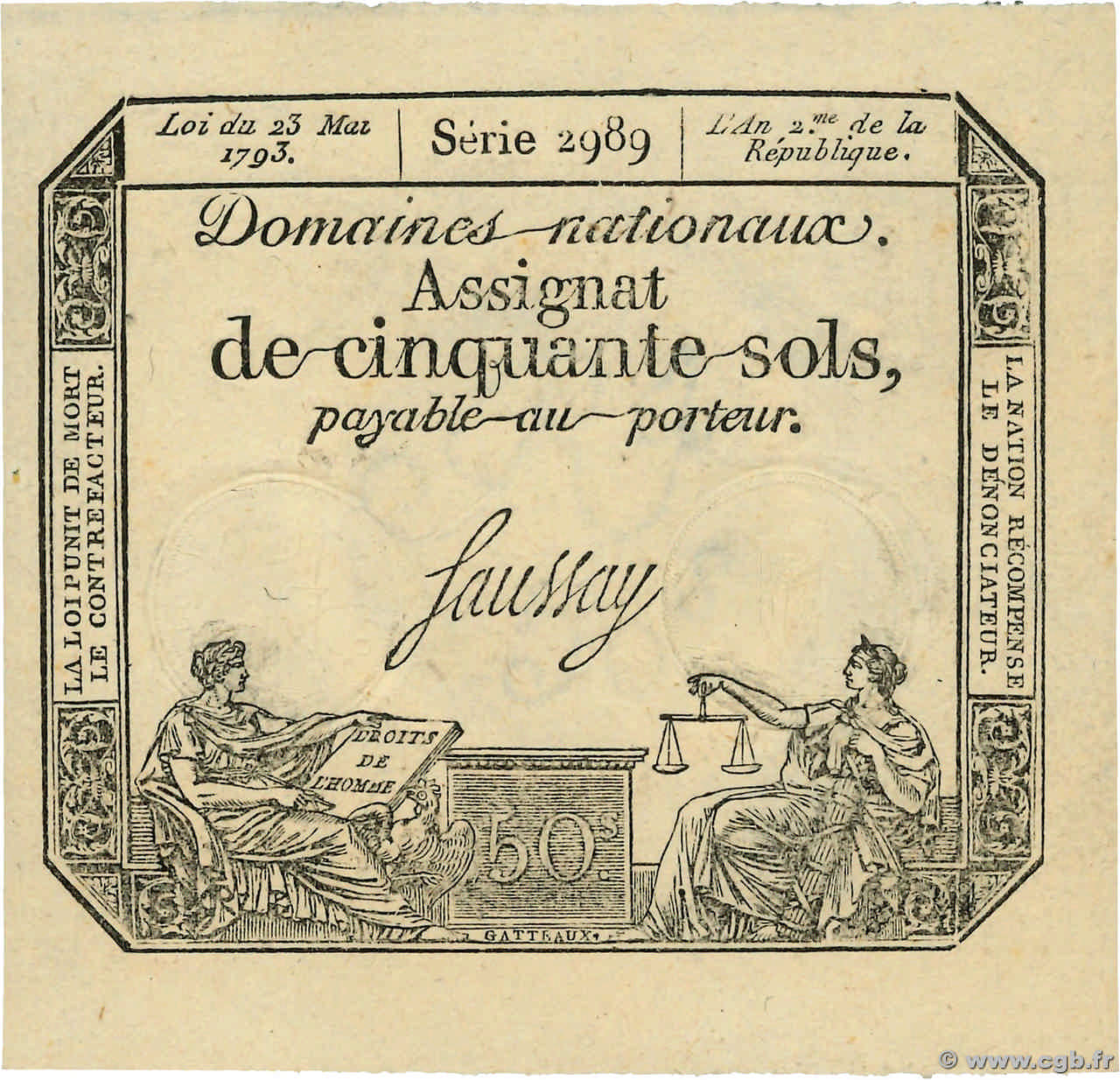 50 Sols FRANCE  1793 Ass.42c NEUF