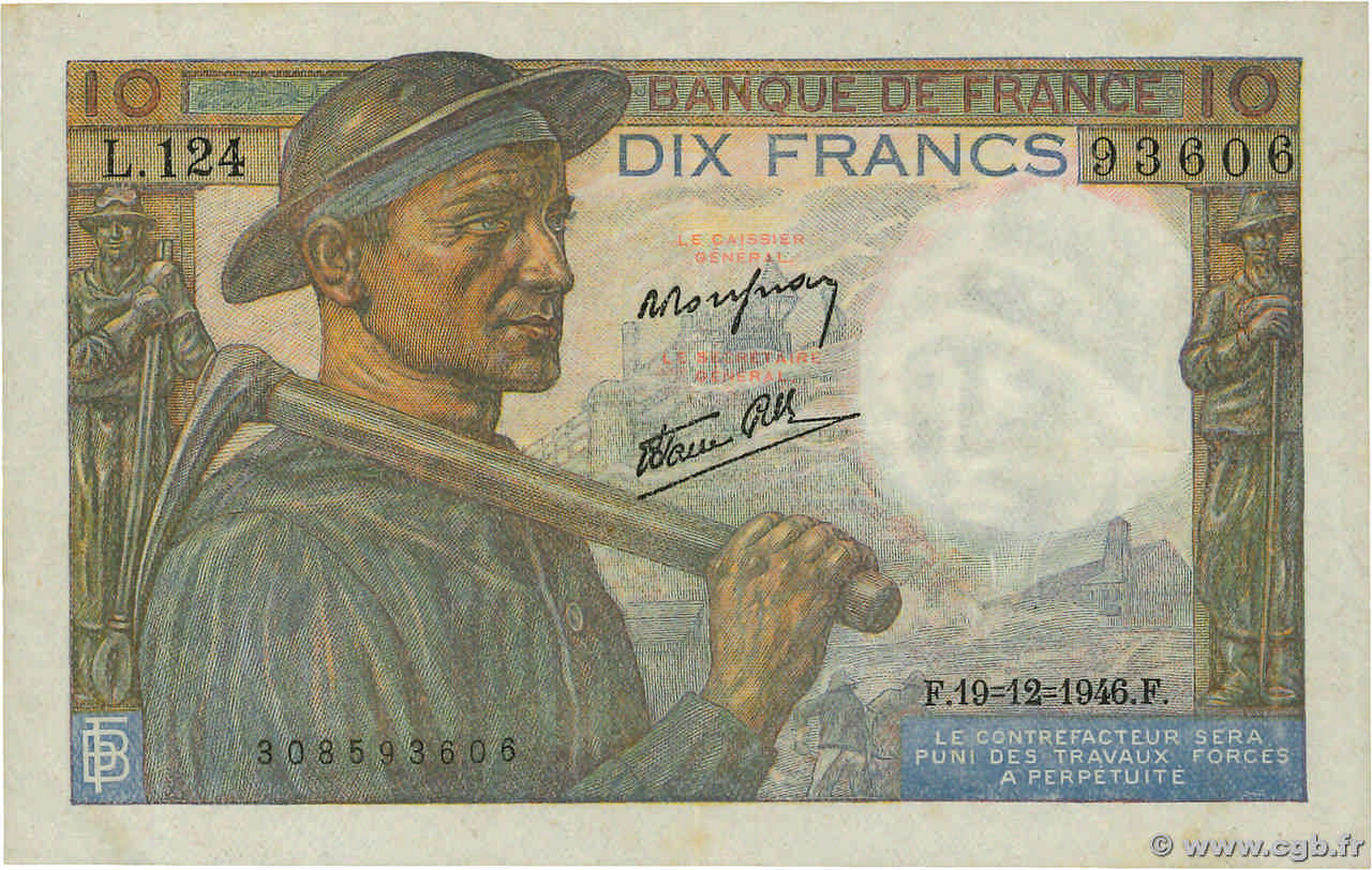 10 Francs MINEUR FRANCE  1946 F.08.16 TTB+