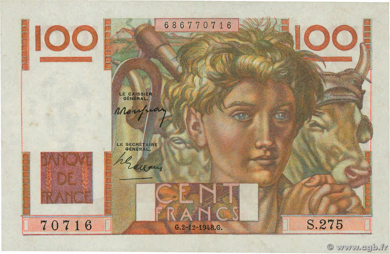 100 Francs JEUNE PAYSAN FRANCIA  1948 F.28.20 SC