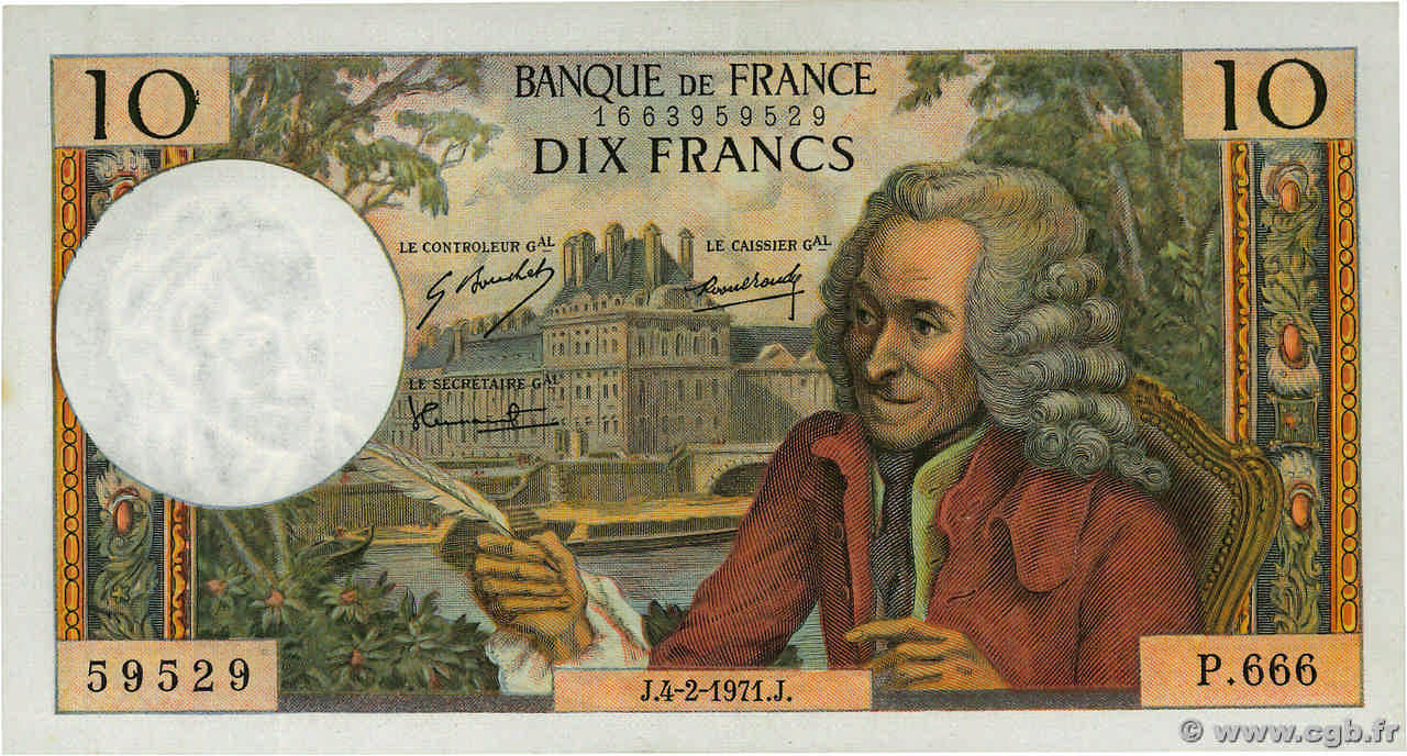 10 Francs VOLTAIRE FRANCIA  1971 F.62.49 AU