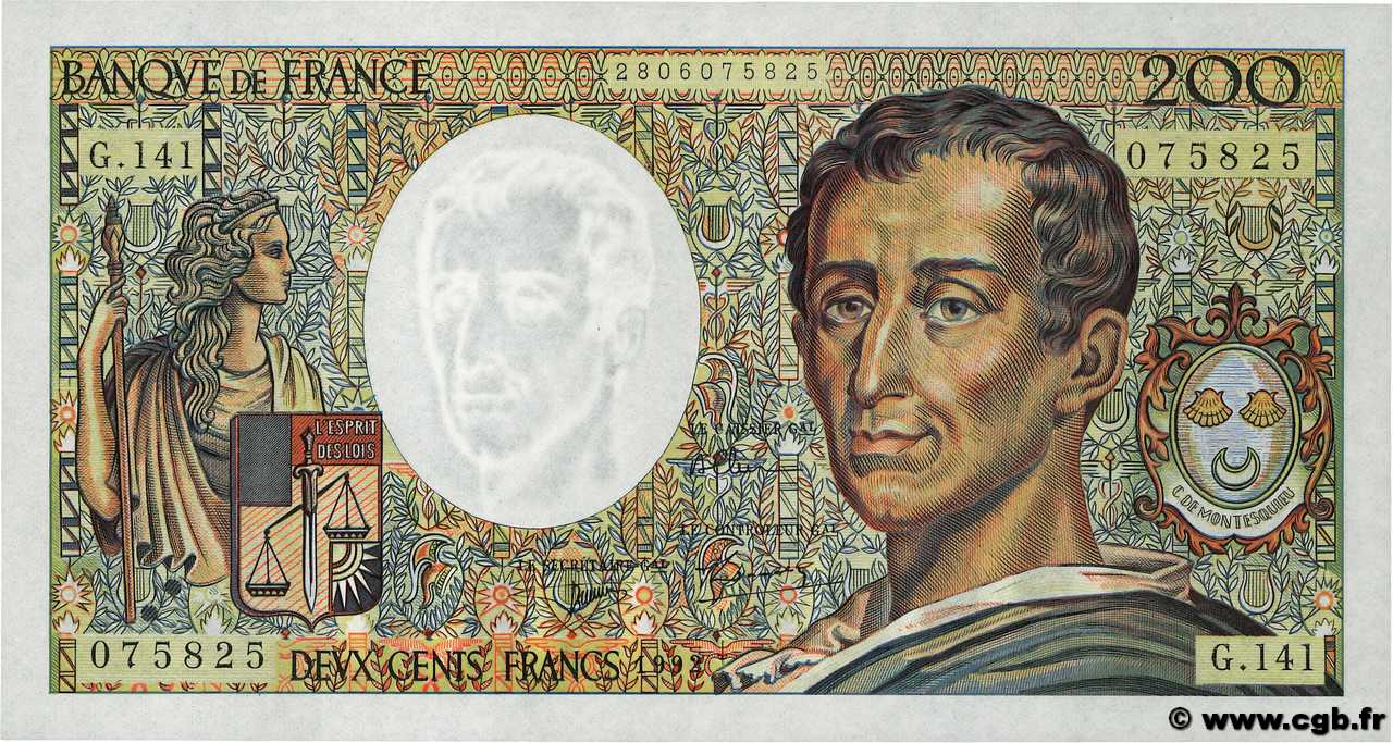 200 Francs MONTESQUIEU FRANCE  1992 F.70.12c pr.NEUF