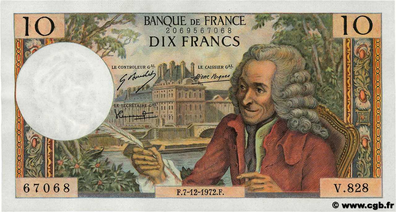 10 Francs VOLTAIRE FRANCE  1972 F.62.59 SPL