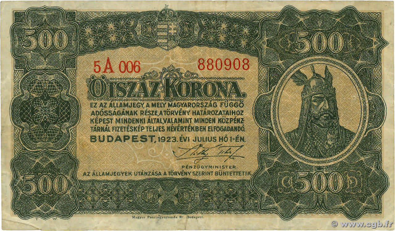 500 Korona HONGRIE  1923 P.074a TB