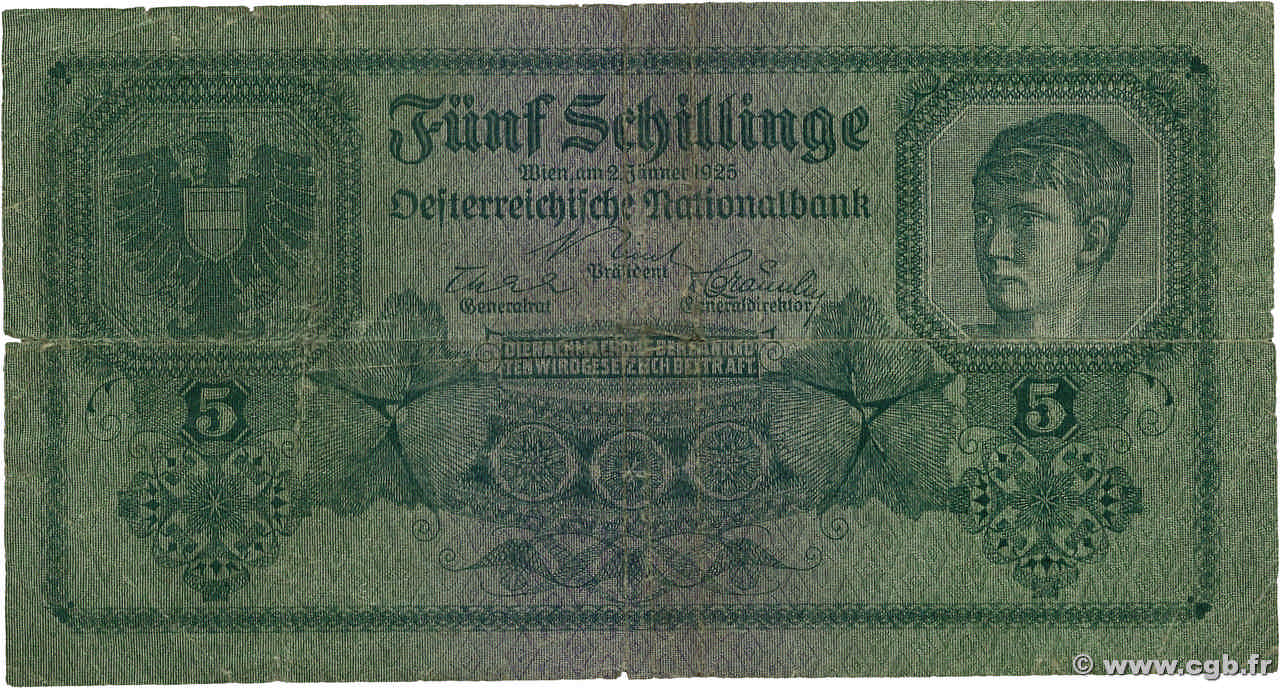 5 Schillinge AUTRICHE  1925 P.088 pr.TB