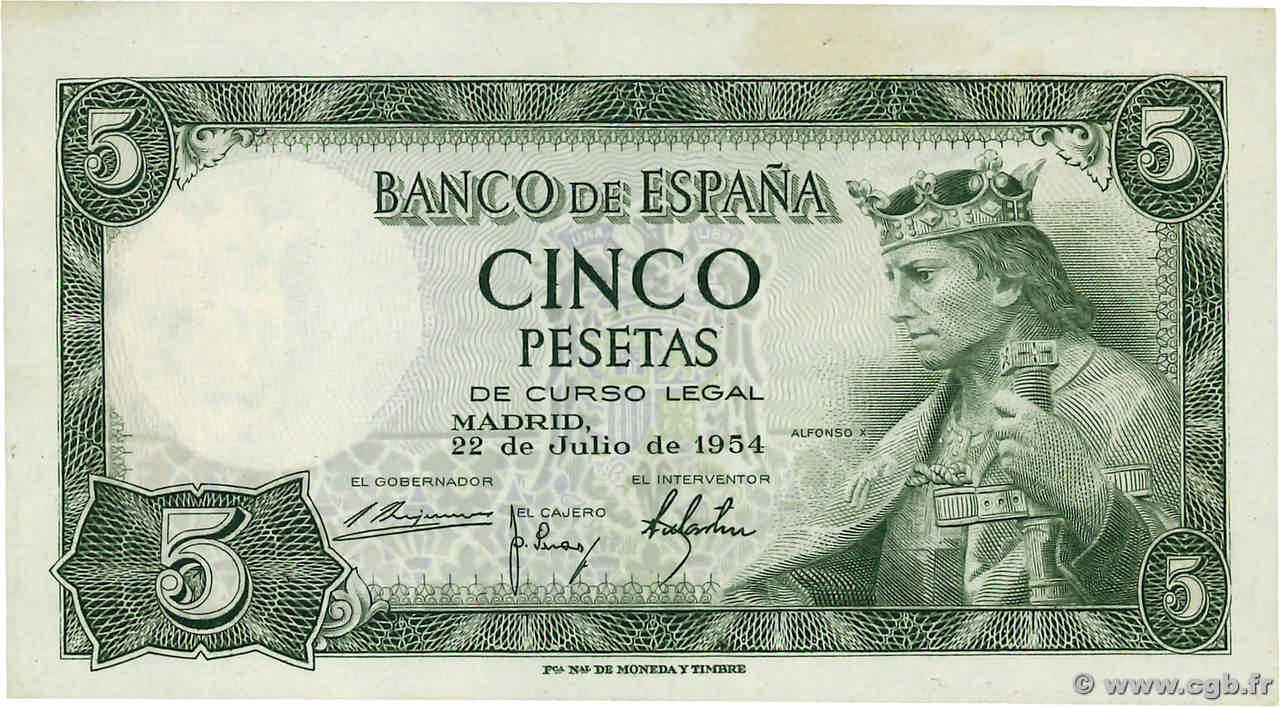 5 Pesetas ESPAÑA  1954 P.146a EBC